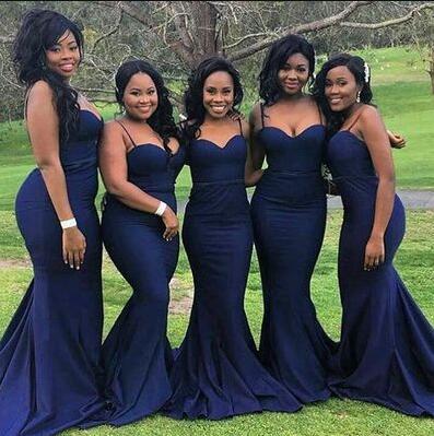 Navy Blue Sweetheart Neckline Satin Bridesmaid Dress