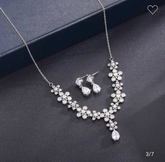 Flower CZ Crystal Bridal Wedding Jewelry Set