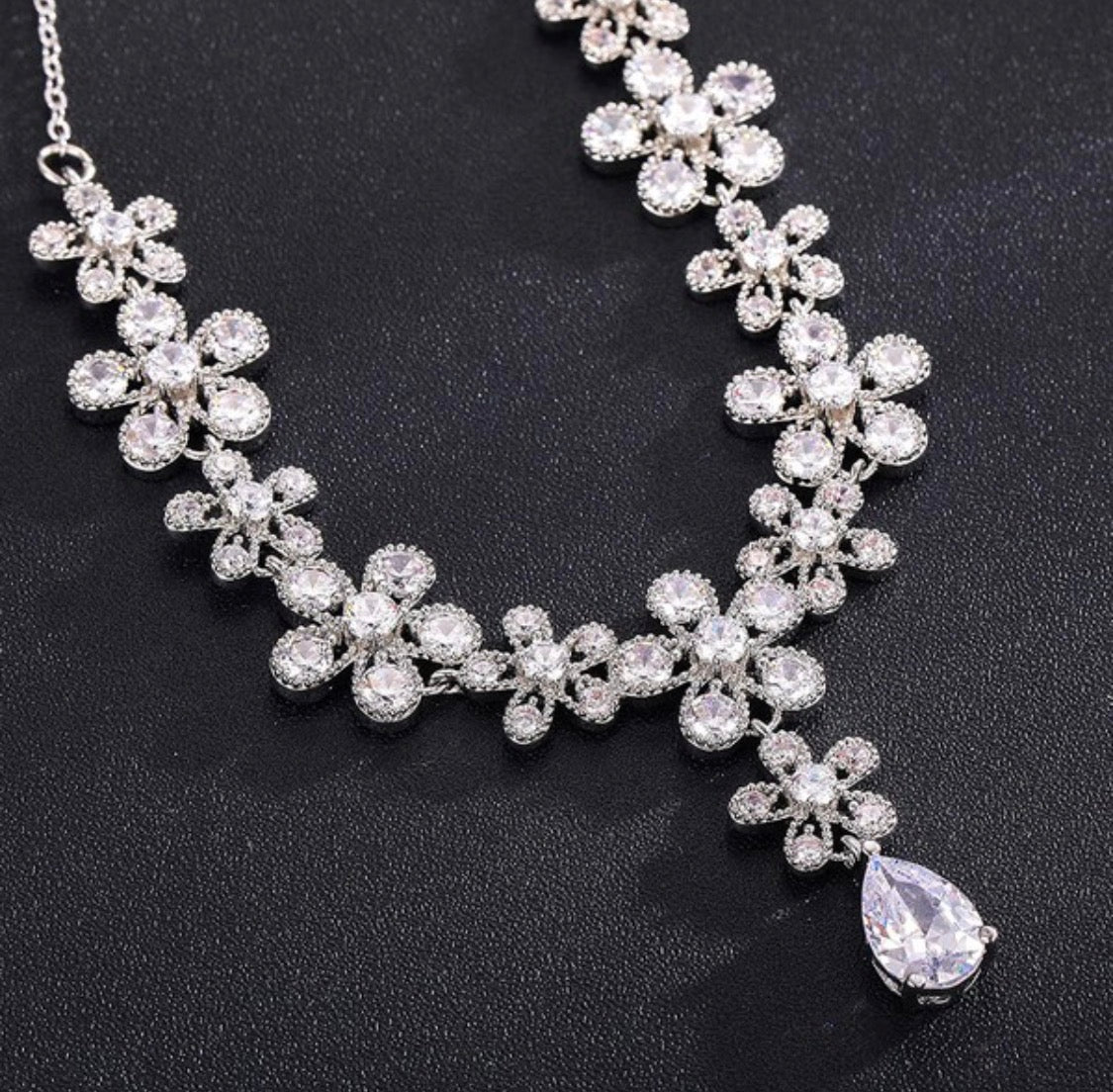 Flower CZ Crystal Bridal Wedding Jewelry Set