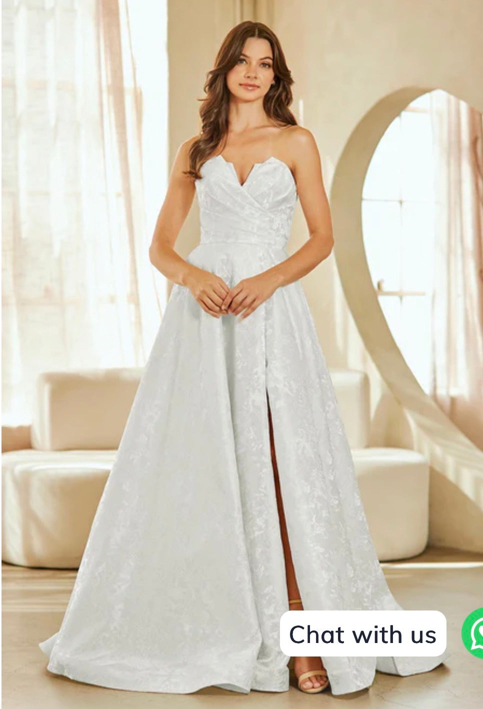Stunning Strapless Jacquard Wedding Gown with Lace-Up Corset Back