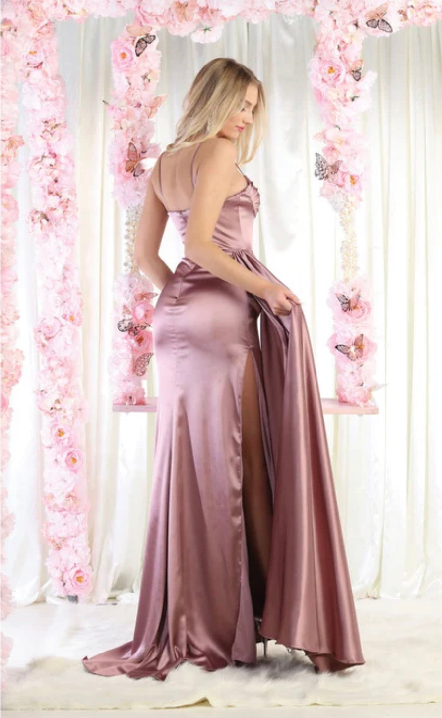 Luxurious Satin Bridesmaid Dress with Spaghetti Straps and Side Slit