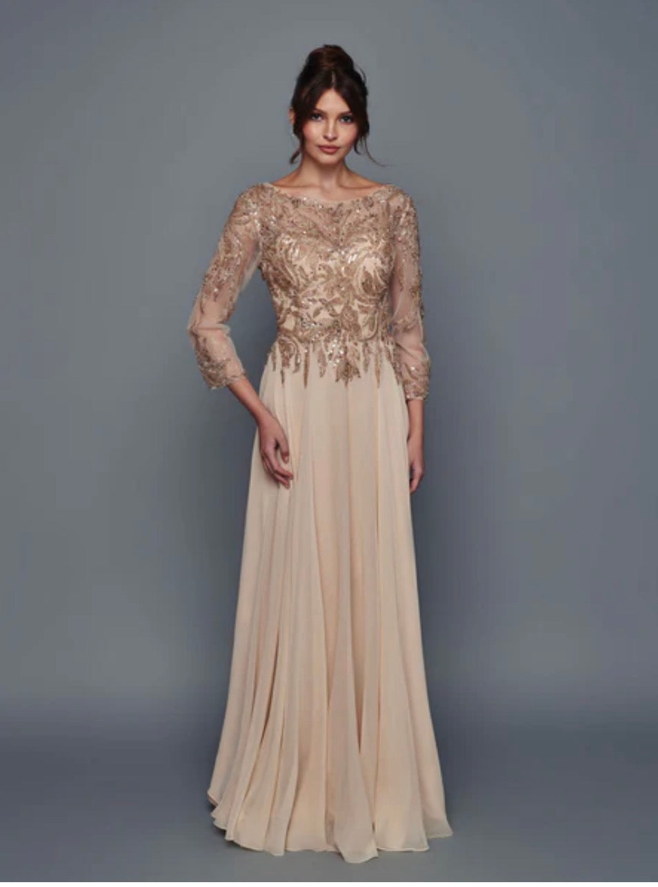 Elegant Sequin Top A-Line Mother of the Bride Gown