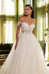 Off the Shoulder Ball Gown Wedding Gown with Sweetheart Neckline and Sequin Accents