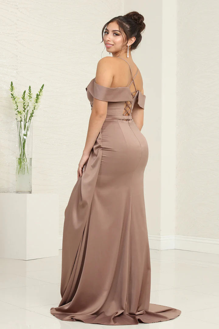 Stunning Off the Shoulder Satin Bridesmaid Dress with Spaghetti Straps